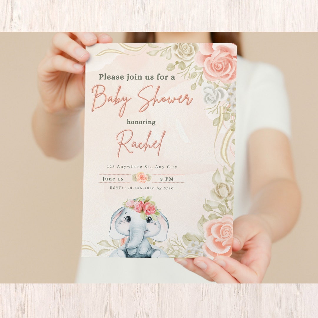 Blush Pink Elephant Baby Shower Invitation Girl Elephant Baby Shower ...