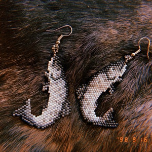 Beaded Salmon Dangle Earrings | Indigenous art | hand-made with miyuki delica beads