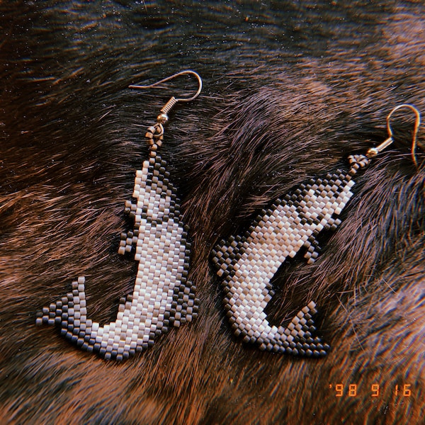 Beaded Salmon Dangle Earrings | Indigenous art | hand-made with miyuki delica beads