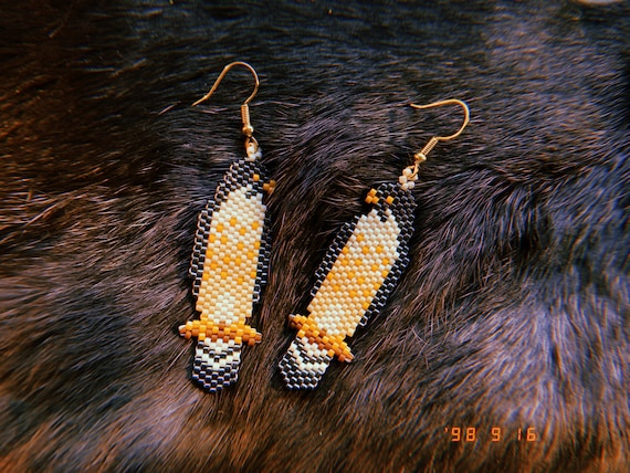 Beaded Falcon Dangle Earrings | Indigenous art | hand-made with miyuki delica beads