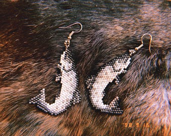 Beaded Salmon Dangle Earrings | Indigenous art | hand-made with miyuki delica beads