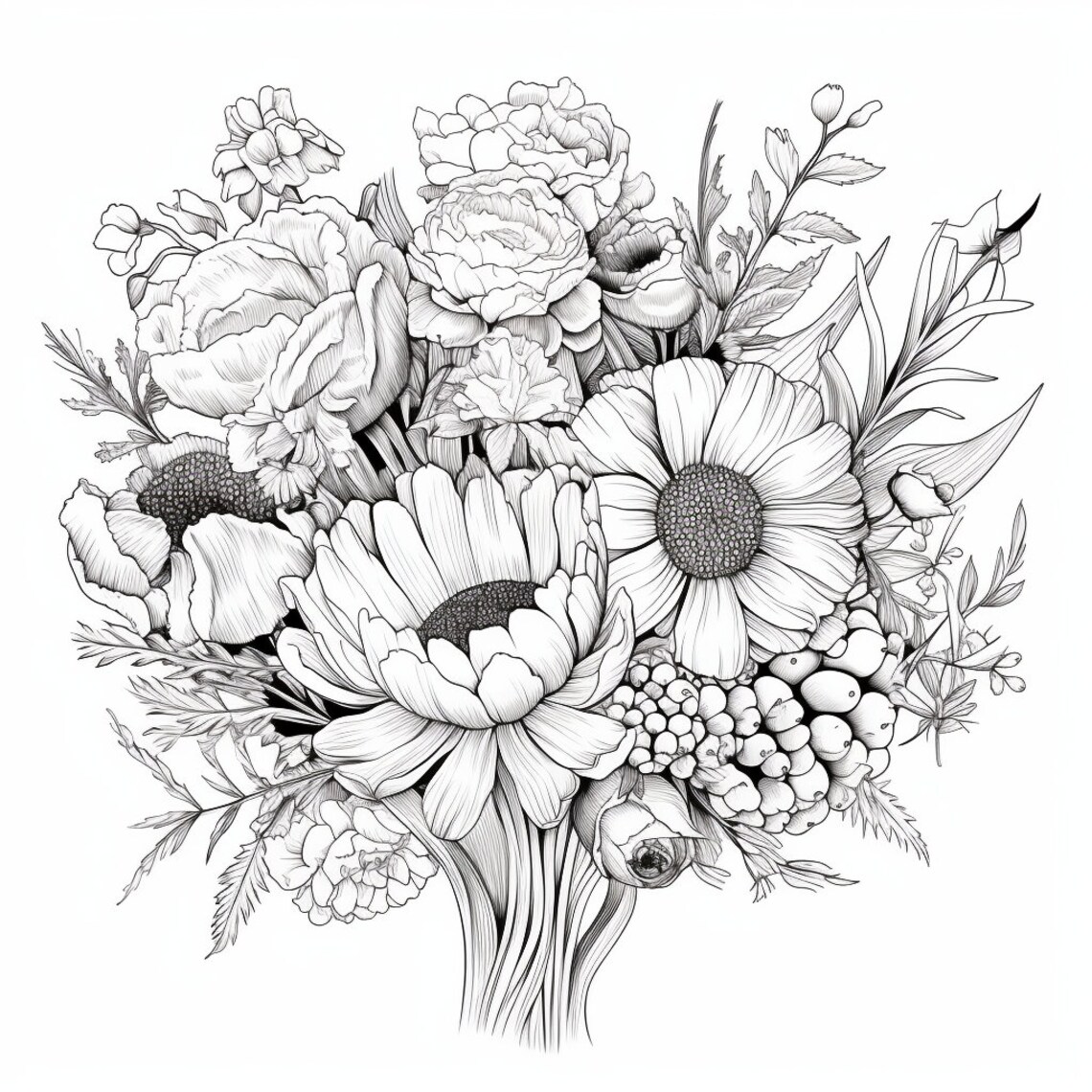 5 Coloring Pages - Dried Flower Bouquet - Etsy