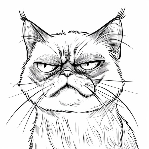 Grumpy Cat Coloring Pages Set - 63 Designs - Printable PDF - Instant Download - Print and Share - Gift - Craft - Stress Relief