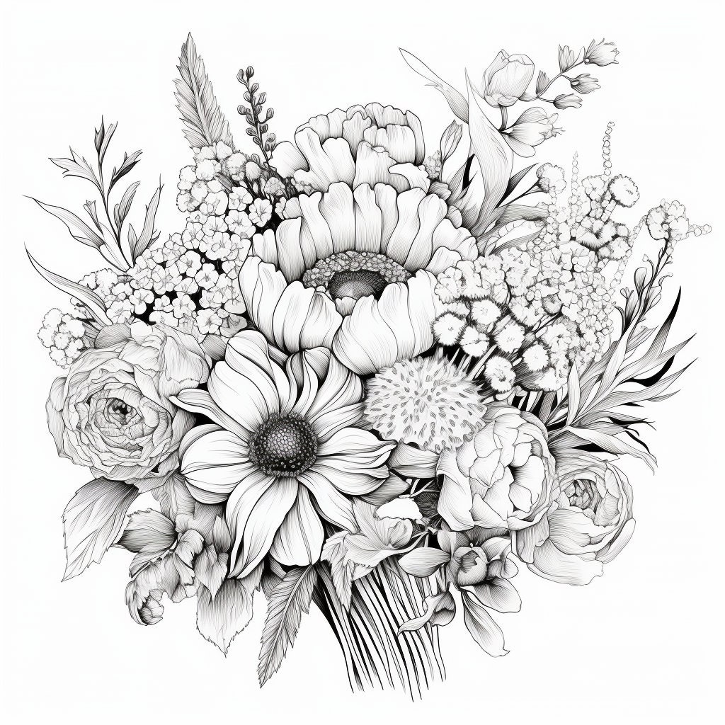 5 Coloring Pages - Dried Flower Bouquet - Etsy