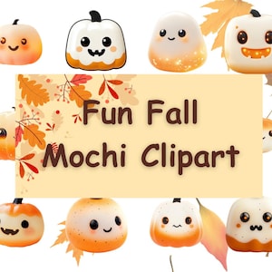 Lot de cliparts Mochi automne - PNG de haute qualité avec modèle Canva - Idéal pour les émoticônes Twitch - jolis graphismes d&#39;automne