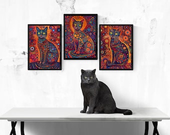 Art de chat fantaisiste : impressions colorées abstraites (téléchargement numérique)