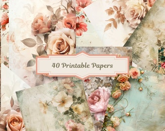 Junk Journal Pages Romantic Floral Papers Digital or Printable
