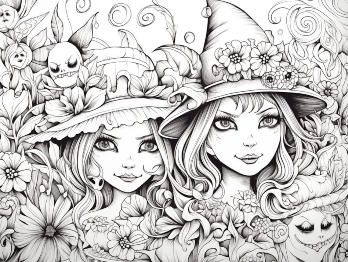Halloween Coloring Pages - Digital Downloads - 5 Unique Images - Etsy