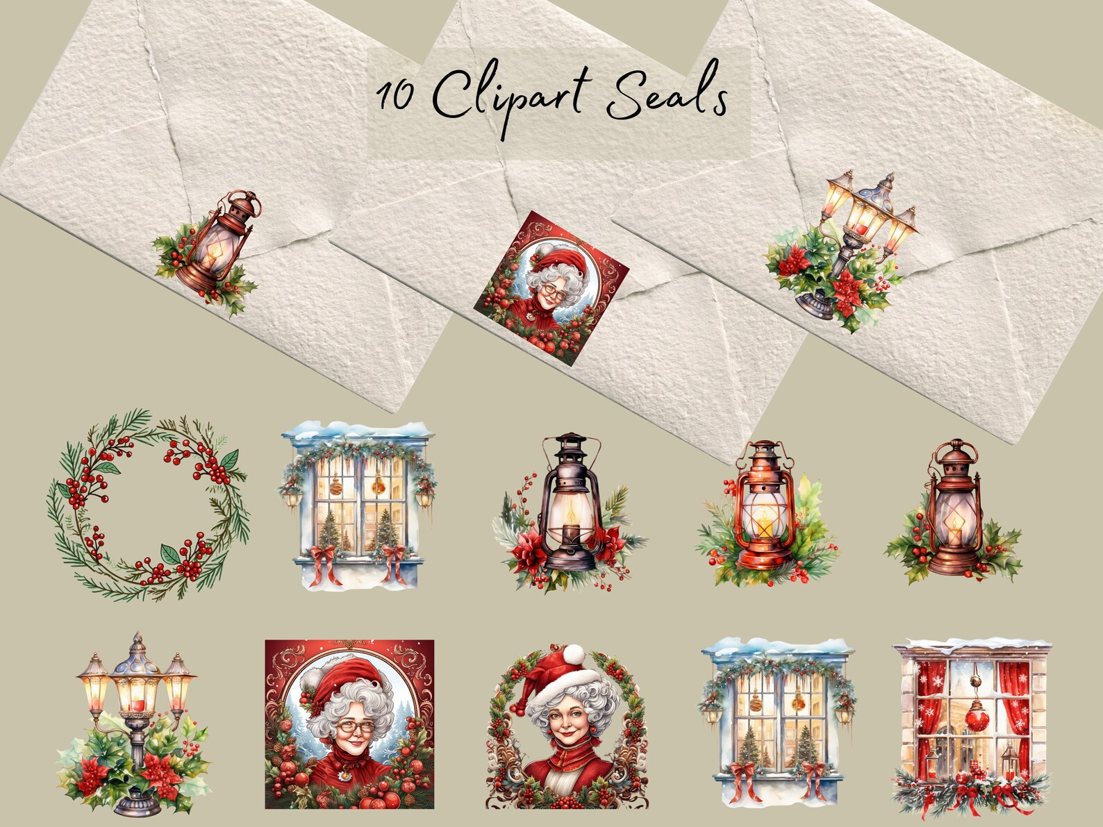 Festive Christmas Stationery Set - 5 Unique Designs and 10 Clipart ...