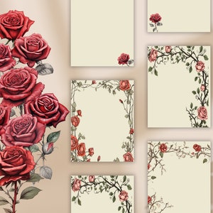 May include: A digital illustration of a bouquet of red roses with green leaves and stems. The roses are arranged in a vertical line, with the largest rose at the bottom and the smallest rose at the top. The roses are surrounded by a white background.