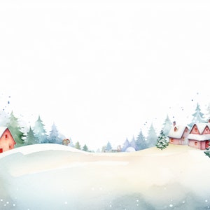 Urige Aquarell Weihnachtshäuser Digitale Hintergründe - Pastell verschneite Dorfszenen für festliche Projekte, 11x8,5