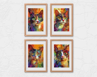 Stampe artistiche astratte di gatti: decorazioni feline stravaganti (download digitale)