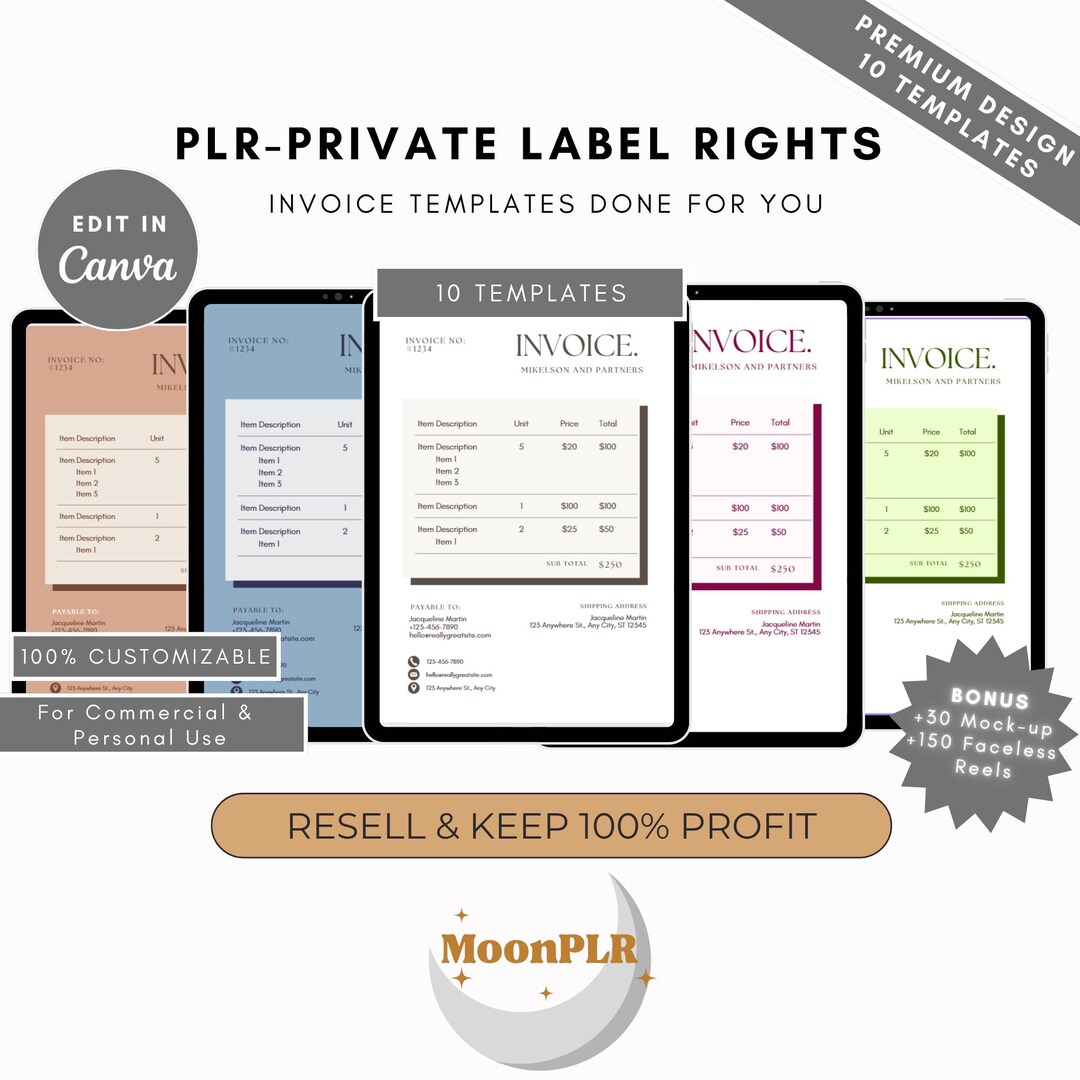 10 Invoice Templates Bundle Commercial Use PLR MRR Rights Included ...