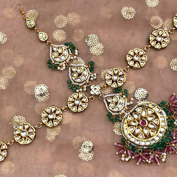 Gold Kundan Bridal Sheeshphool Mathapatti / Maang tikka / Sabyasachi Inspired Bollywood / Indian wedding Jewelry / Pakistani Bridal Jewelry