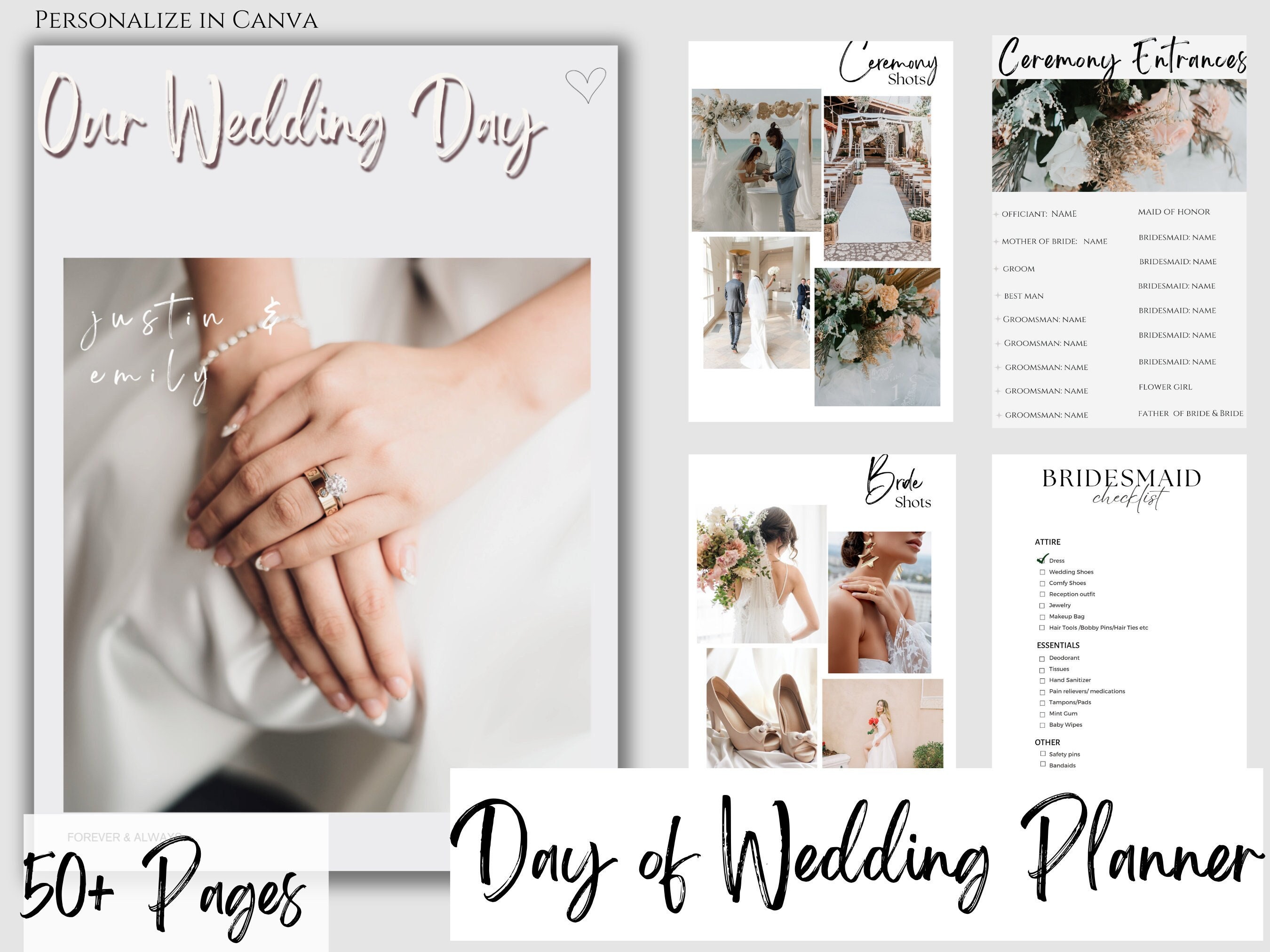 50 Pages Wedding Day Binder, Canva Editable Template, Day of Wedding 50 Pages Wedding Day Binder, Canva Editable Template, Day of Wedding