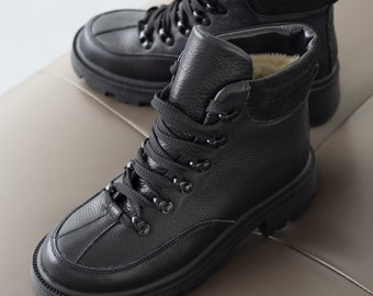 Handmade Black Winter Shoes: Elegance Meets Comfort. Women's shoes. Shoes for women.  Leather shoes