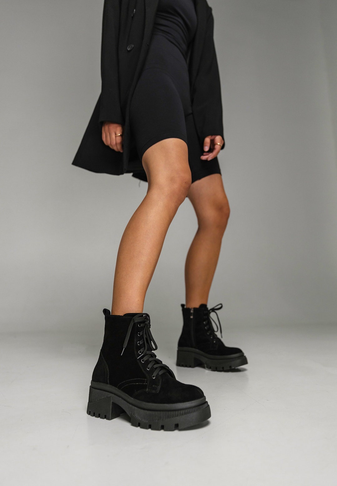 platform sneaker black suede leather