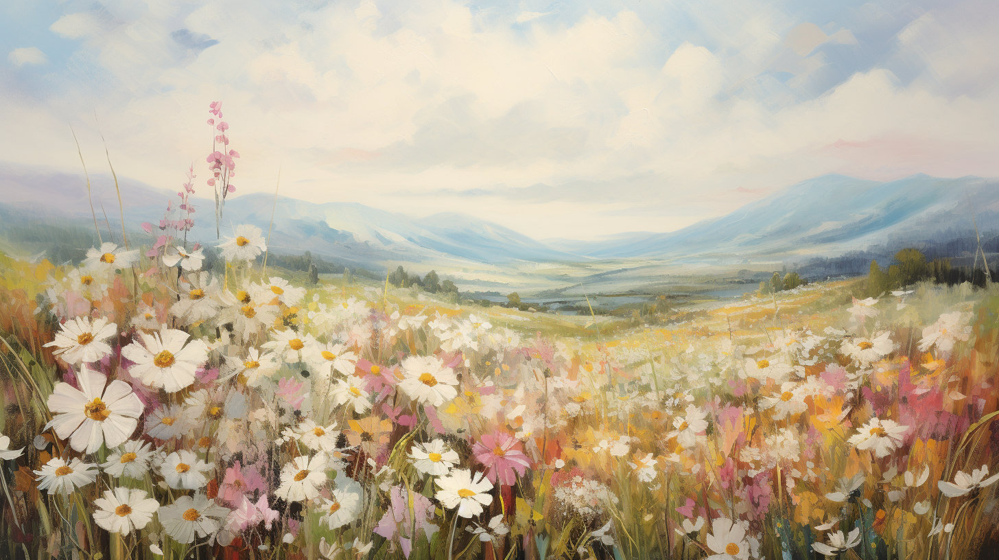 Printable Wildflower Field Landscape Oil Painting, Vintage Landscape ...