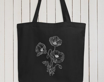 Flower Bag Aesthetic Tote Bag Floral Tote Bag Line Art Tote Bag August Birth Flower Poppy Bag Art Tote Bag Cadeau pour son cadeau d’anniversaire