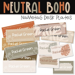 Neutral Boho EDITABLE Desk Name Tag Plates and Labels Classroom Decor