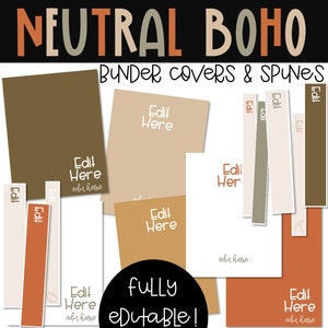 Neutral Boho Classroom Decor EDITABLE Binder Covers & Spines
