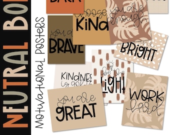 Neutral Boho Classroom Decor Motivational Quote Posters Display