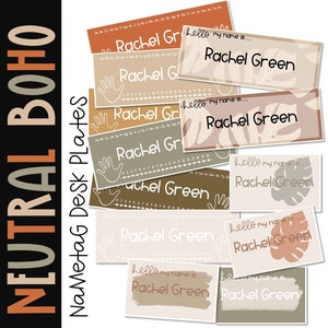 Neutral Boho Classroom Decor EDITABLE Desk Name Tag Plates and Labels for Desks