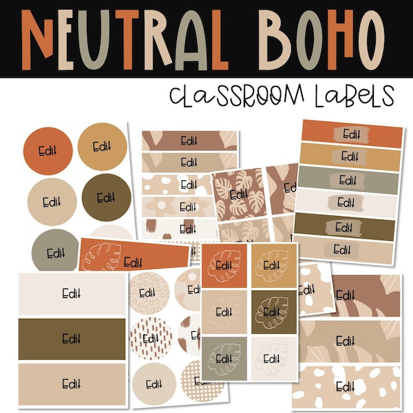 Neutral Boho Labels Classroom Decor