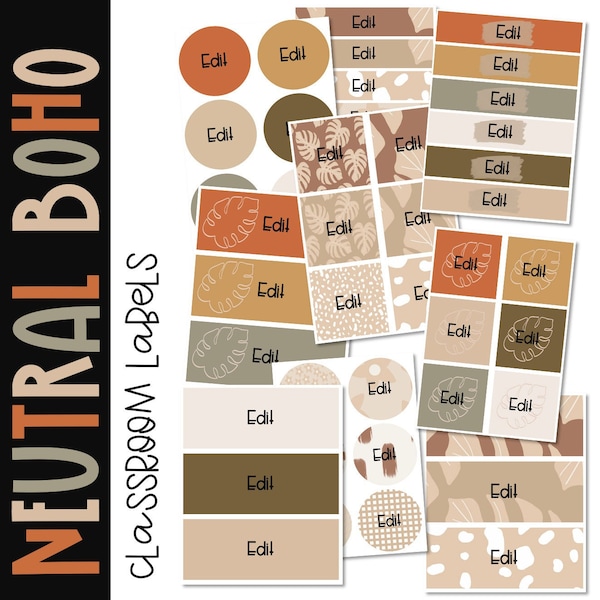 Neutral Boho Classroom Decor Label Set