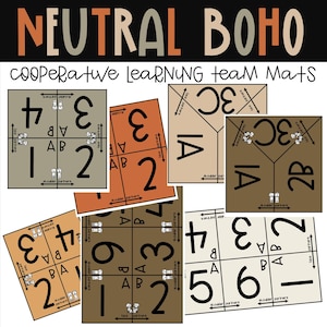 Neutral Boho Cooperative Learning Team Mats Classroom Decor