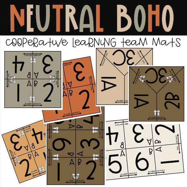 Neutral Boho Cooperative Learning Team Mats Classroom Decor