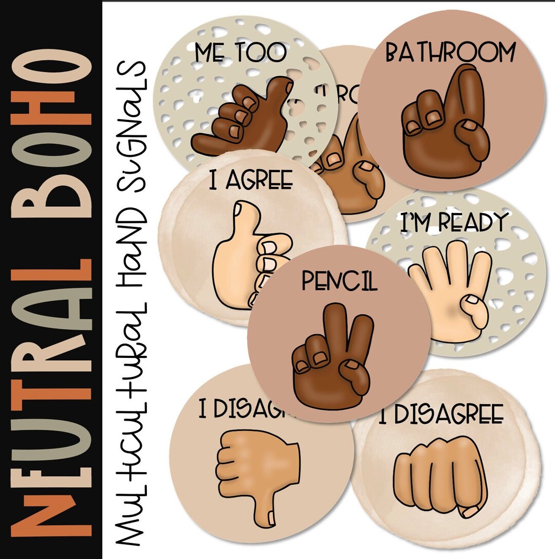 Neutral Boho Classroom Decor EDITABLE Multicultural Hand Signals ...