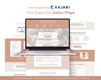 Plantilla de página de ventas de Kajabi / 1 Plantilla de embudo de ventas de conversión de Kajabi para cursos en línea, coaching o libro o lanzamiento de producto / página de destino