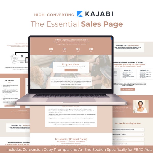 Kajabi Sales Page Template | 1 Kajabi Converting Sales Funnel Template for Online Course, Coaching or Book or Product Launch | Landing Page