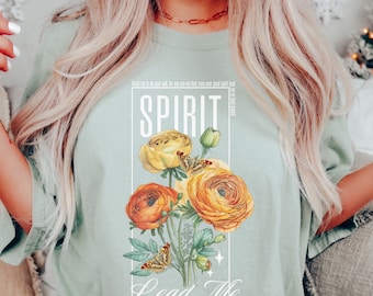 Komfortfarben Religiöses Hemd, Florales christliches Hemd, Glaube-T-Shirt, Geist führen mich Hemd, christliche Hemden Frauen, christliche Boho-Hemden
