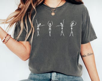 Comfort Colors Dancing Skeleton Shirt, Womens Halloween Shirt, Retro Halloween Skull Shirt, Cute Fall Shirt, Skeleton Tee