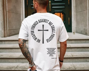 Ninguna arma forjada contra mí será Proser, camiseta Jesús es el rey, camiseta cristiana bohemia, cruz antigua y resistente, Jesús es el rey, camiseta de fe