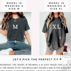 K&ouml;nnte beinhalten: Zwei Models tragen das gleiche T-Shirt in verschiedenen Gr&ouml;&szlig;en. Das Model links tr&auml;gt Gr&ouml;&szlig;e M und das Model rechts tr&auml;gt Gr&ouml;&szlig;e XL. Der Text "Let's pick the perfect fit" wird unter den Bildern angezeigt.