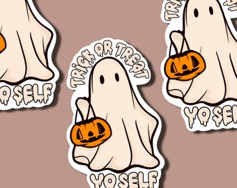 Naklejka na Halloween „Cukierek albo psikus”: Upiorny kosmetyczka