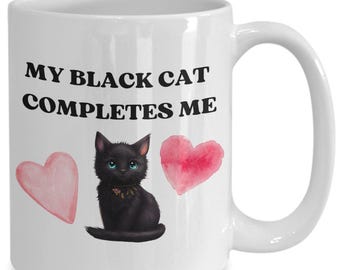 Black Cat Coffee Mug, Cat Lover Gift