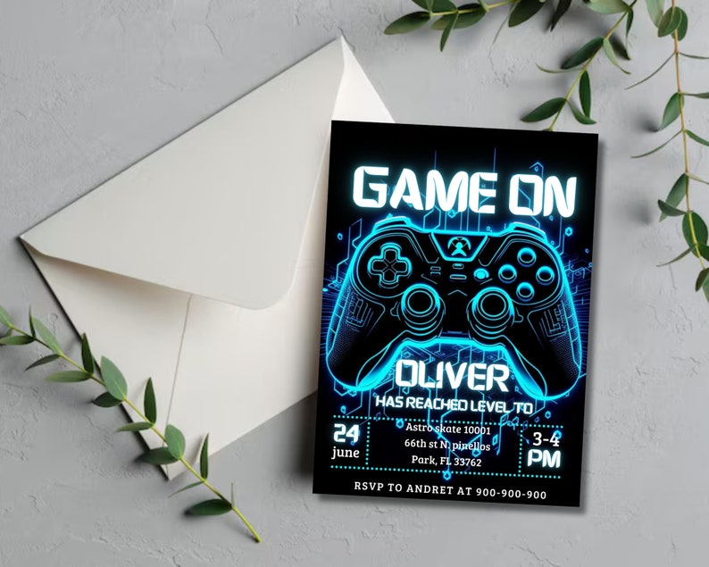 Controller Invites Editable Video Game Party Invitation, Level up Birthday Invite, Gamer ...