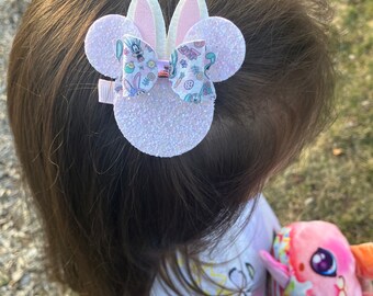 Mouse bunny ears - glitter faux leather ears on an alligator clip. Perfect for easter pictures and hairstyle