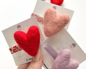 Felt Heart hair clip 2.5"