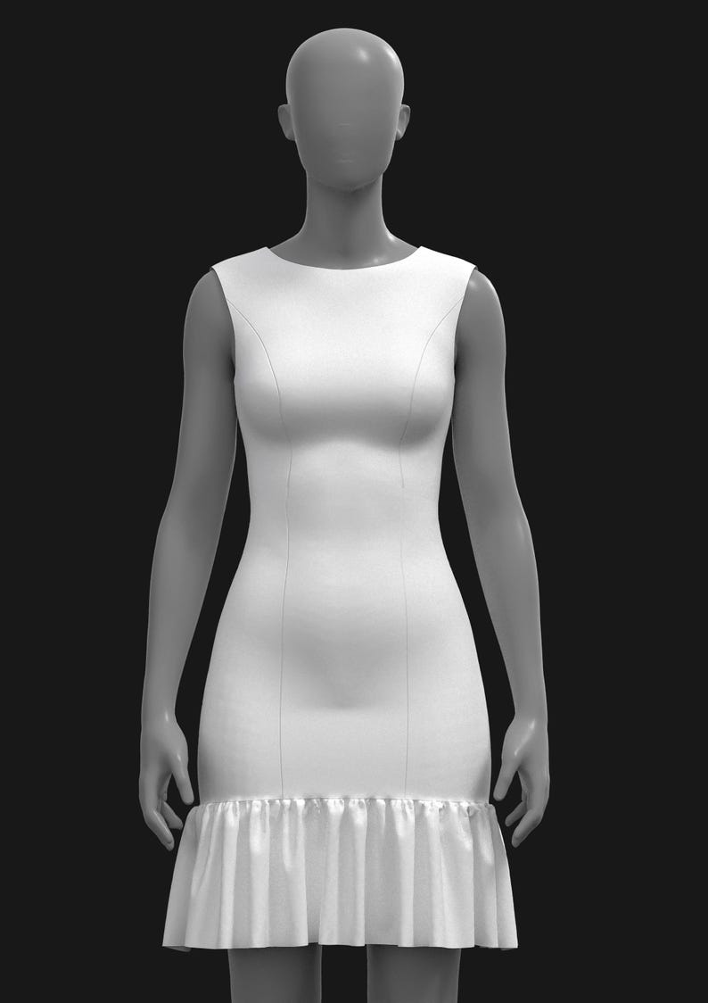 Outlay Template Ruffle Editable Sleeveless Dress 3D Template: Ruffle Hem (ZPRJ File) - Etsy
