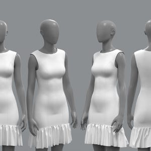 Editable 3D Dress Template – Sleeveless Dress with Ruffle Hem – ZPRJ File for CLO 3D – Add Your Own Pattern or Logo
