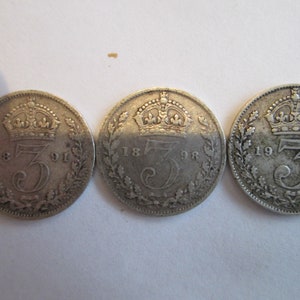 United Kingdom 3 Pence Coins x 3