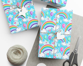 Rainbows & Balloons Girls Birthday Gift Wrapping Paper