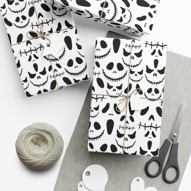 Jack Skellington Faces Nightmare Before Christmas Halloween Gift Wrapping Paper Etsy