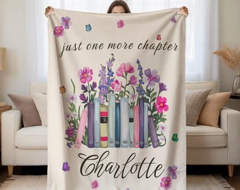 Personalized Floral Book Blanket, Custom Books & Name Library Gift for Book Lover, Favorite Book Blanket, Bookish Reader Birthday Gift Decor