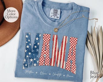 Personalized Mama Patriotic Shirt With Kids Names American Flag Mama Tee Comfort Colors Fourth Of July Shirt Custom Mom Gift